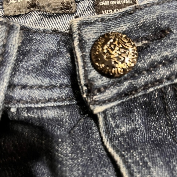 DELF TRADING INC. Imperious Faux Leather Studded Denim Jeans 34X34 Rocker Grunge - Picture 11 of 12